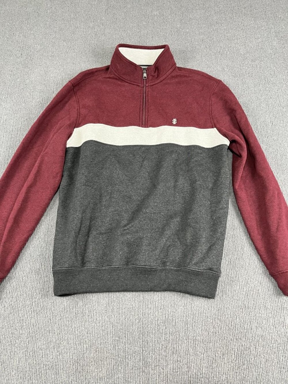 Izod Advantage Performance Mens Colorblock 1/4 Zip Sweatshirt M Burgundy/Grey